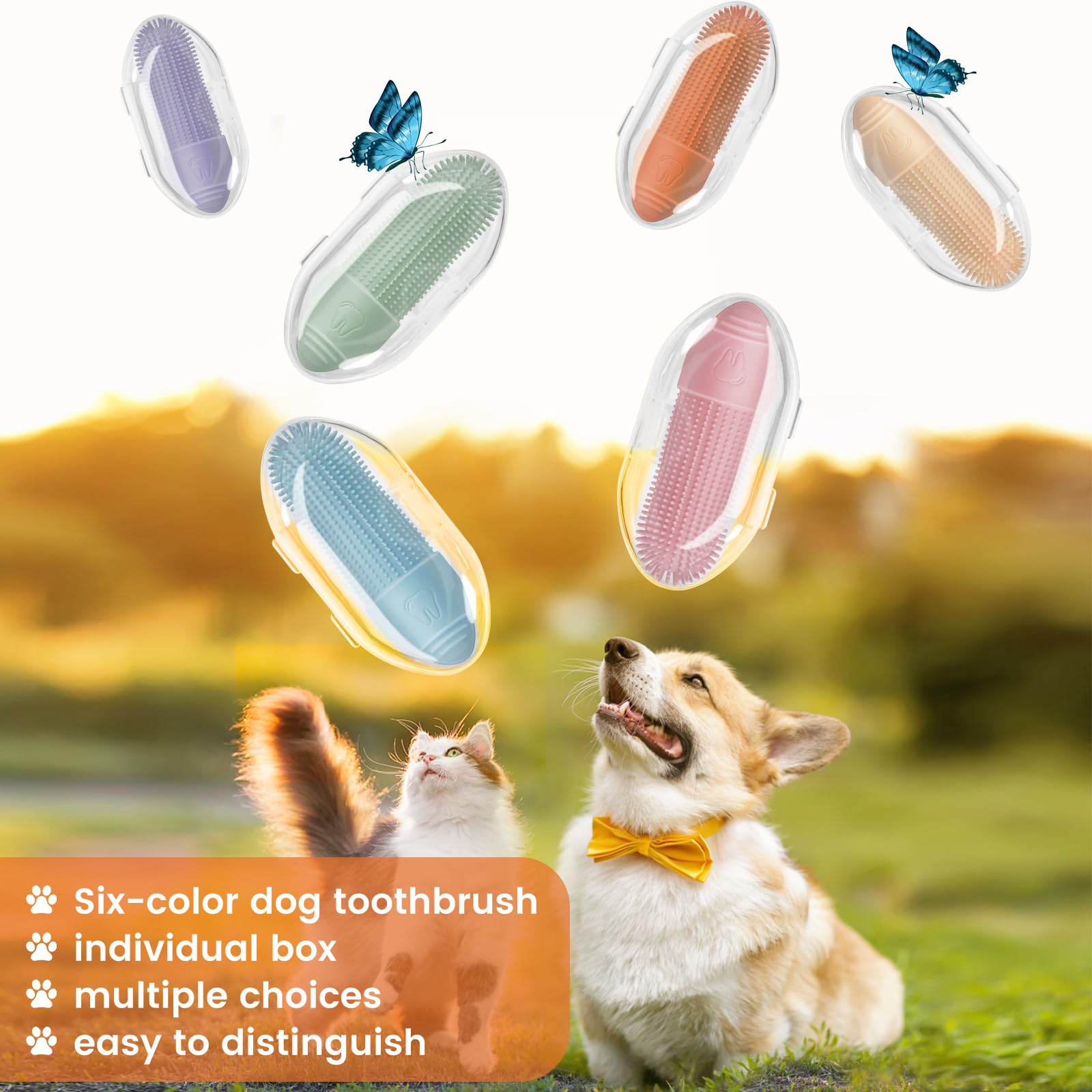 PIUYGNFA Dog Toothbrush, 6 Pack Dog Toothbrush Finger for Cats and Dogs, 360° Cleaning Dog Finger Toothbrush Small Breed with Individual Package, Soft and Durable Finger Toothbrush for Dogs