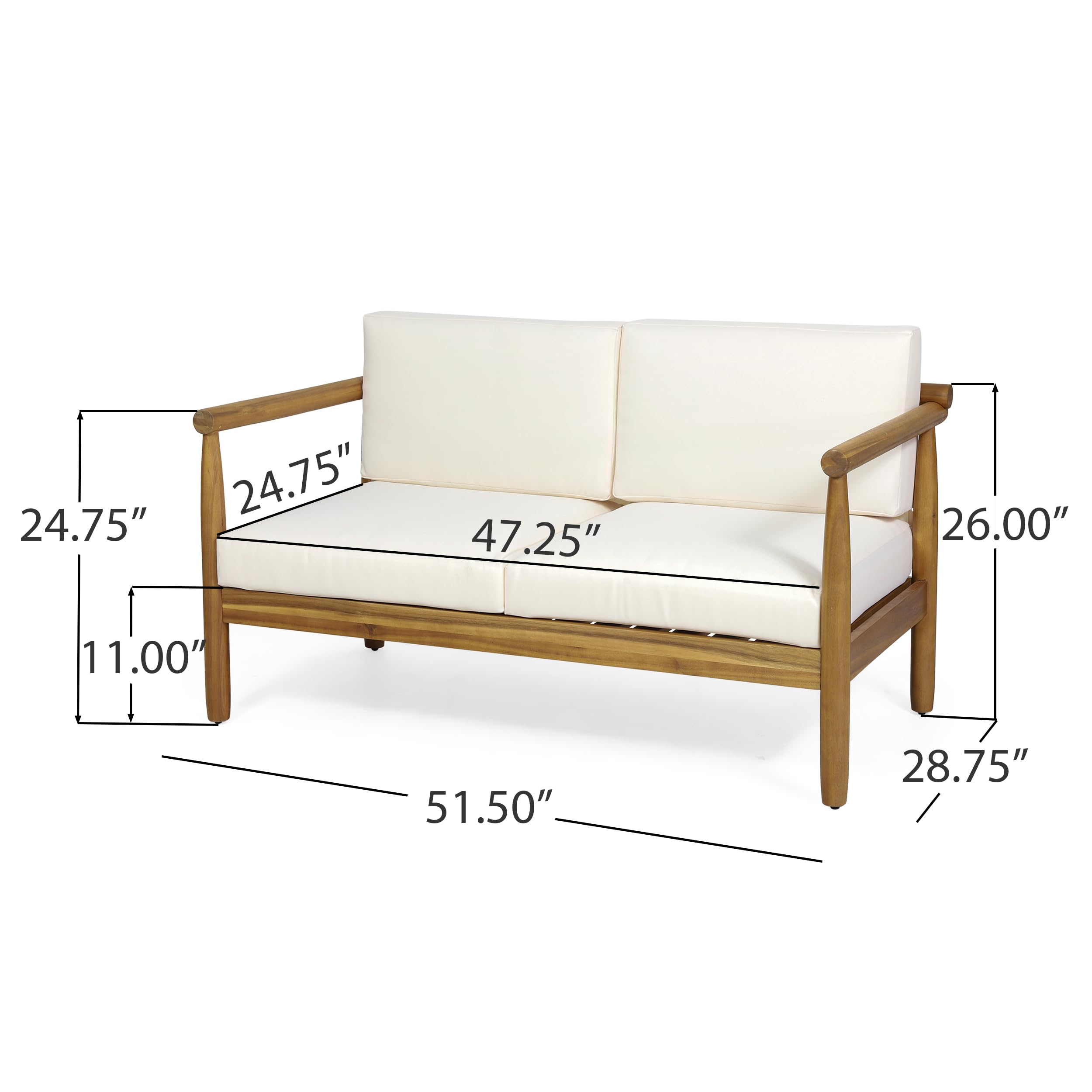 Christopher Knight Home Outdoor Acacia Wood Loveseat and Coffee Table with Cushions, Teak and Cream