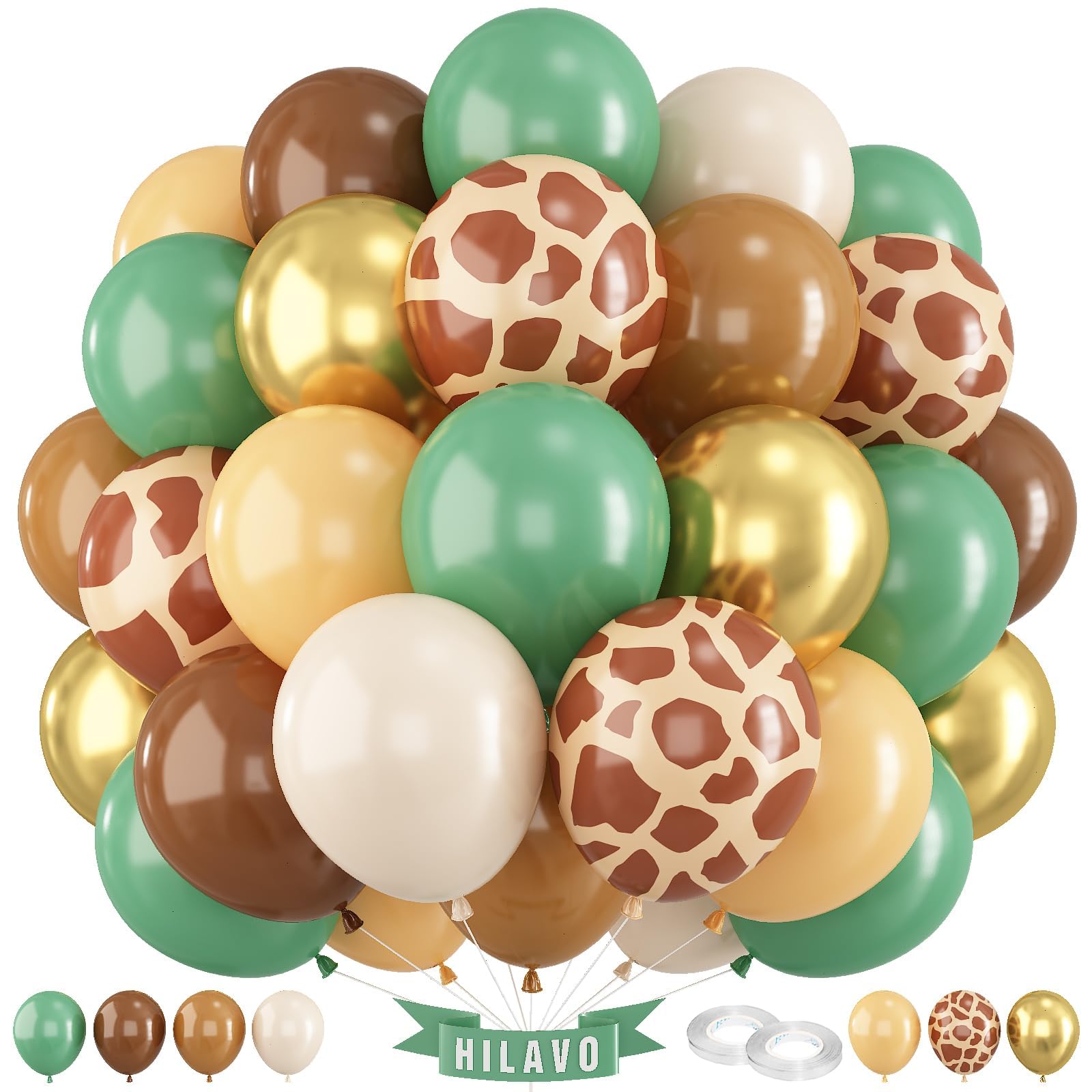 Green Brown Balloons 60 Pcs Jungle Safari Sage Green Brown Gold Cream Balloons Retro Khaki Brown Avocado Green Apricot Balloon for Boys Giraffe Woodland Animal Baby Shower Birthday Party Decorations