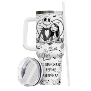 GEPOSTORE Christmas Gifts for Movie Lovers, Jack Skeleton 40 oz Stainless Steel Tumbler with Handle, Lid, and Straw, Nightmare Before Movie Cup, Christmas Mug, Horror Movie Gifts for Cartoon Lovers