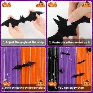 QOUBAI 3Pack Orange Purple Black Foil Fringe Curtains 3.3 X 6.6 ft Decals 1Pc Banner 40Pcs Bat Spider Stickers Halloween Backdrop Streamers for Halloween Photo Booth Prop Wall Party Decorations