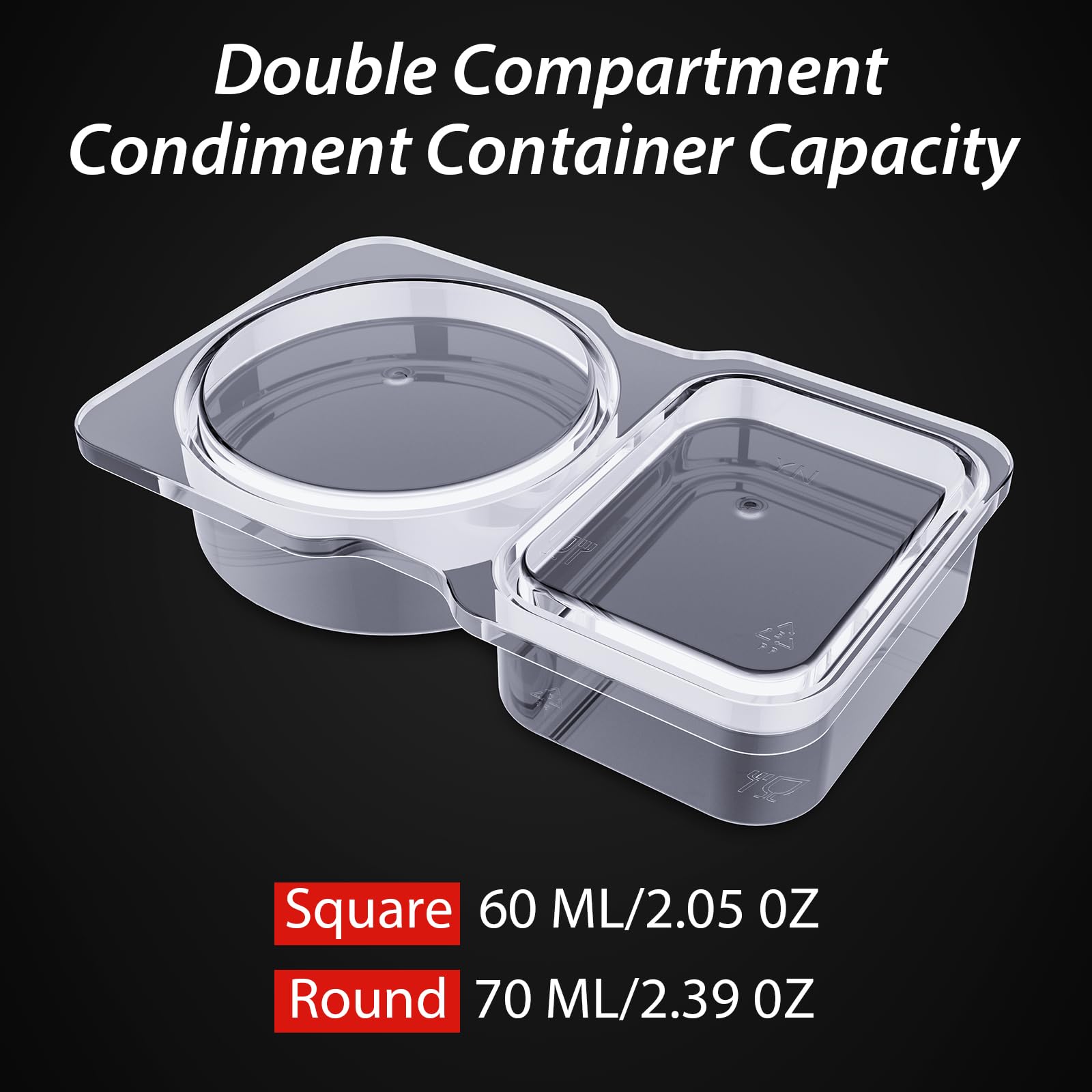 Double Compartment Condiment Containers with Lids, 2024 New Disposable 2 Compartment Snack Containers, Portion Cups Reusable Plastic Snack Container for to-go Sauce, Sampling, Travel Snack - 16 Pcs