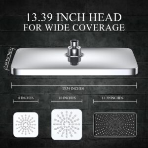 Veken 13.39 Inch High Pressure Rain Shower Head Combo with Extension Arm- Wide Rainfall Showerhead with 5 Handheld Water Spray - Adjustable Dual Showerhead with Anti-Clog Nozzles - Silver Chrome