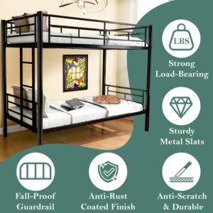 Cyranture Bunk Bed Twin Over Twin Size Convertible Bunkbed Metal Bunk Beds with Ladder & Guardrail Heavy Duty Beds Frame for Teens Adults Dorm Bedroom Guest Room, Black