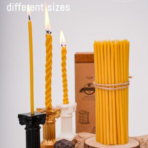 Viyffo 6.3 Inch Natural Beeswax Taper Candles Set of 100 Unscented, Dripless, Smokeless Thin Tapered Candlesticks for Church Prayer, Decor, Birthday, 6.3”x0.2”