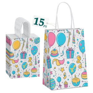 oturgc gift bags 15 pcs 5.9x3.1x8.2 paper bags with handles bulk,party favor bags birthday wedding mother's day gift bags small paper shopping bags,colorful retail bags (balloons)