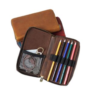 mivlxlx leather pencil case organizer with zipper, portable pen case storage for drawing pencils and markers (coffee)