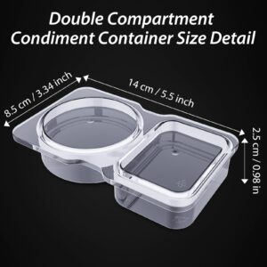 Double Compartment Condiment Containers with Lids, 2024 New Disposable 2 Compartment Snack Containers, Portion Cups Reusable Plastic Snack Container for to-go Sauce, Sampling, Travel Snack - 16 Pcs