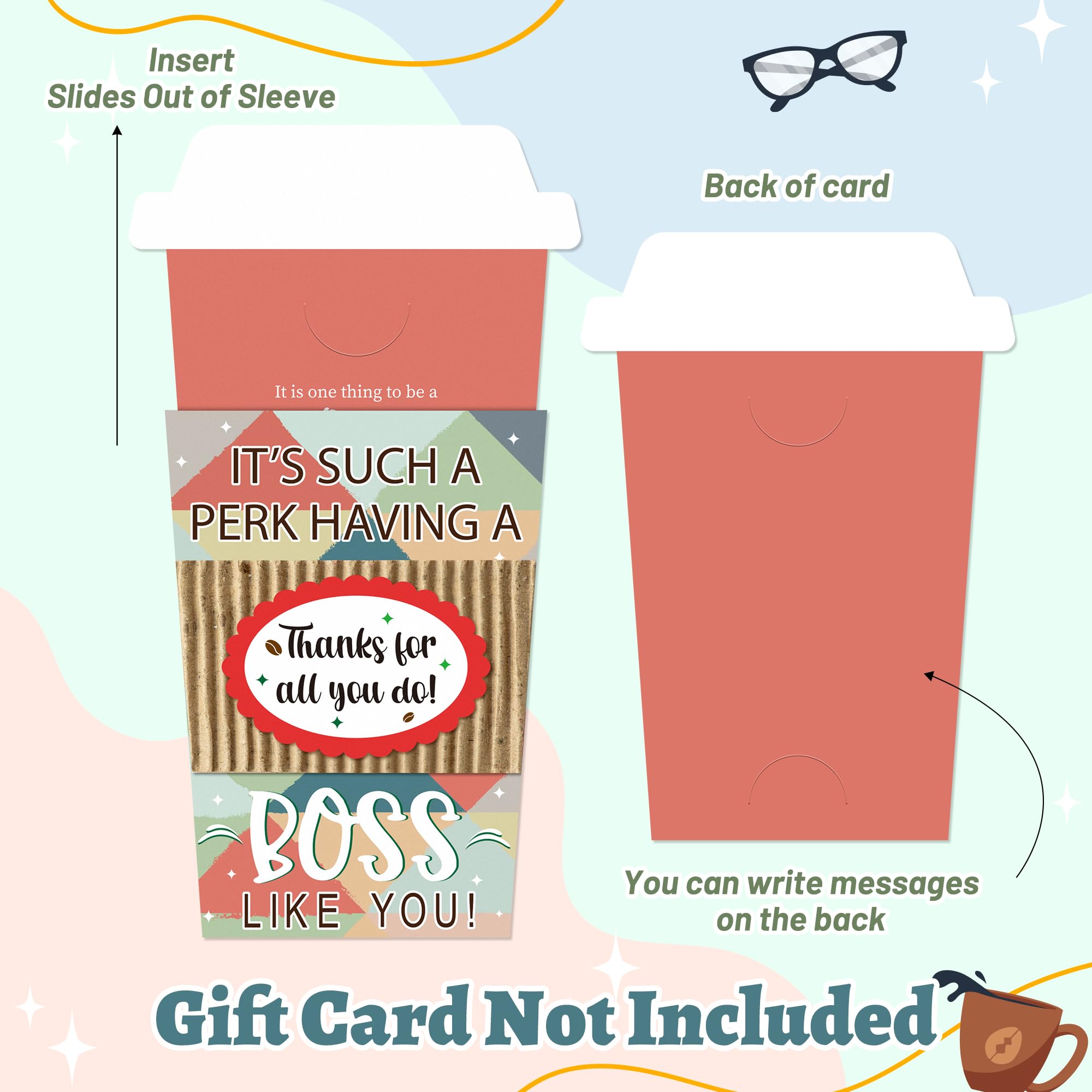 ANGOLIO Happy Boss's Day Gift Card Holders - 8Pcs Appreciation Greeting Cards Holder Thanksgiving Day Coffee Cup Thank You Gift Card Holder for Boss Thanks For All You Do Appreciation Week Coffee Gift Cards