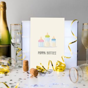 Asmallgf Funny Baby Shower Card, Cute Baby Card, New Baby Gifts for New Mom Dad, New Baby Congratulations,“POPPIN BOTTLES”