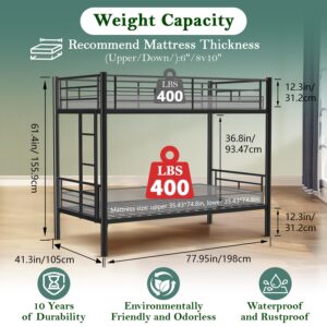 Cyranture Bunk Bed Twin Over Twin Size Convertible Bunkbed Metal Bunk Beds with Ladder & Guardrail Heavy Duty Beds Frame for Teens Adults Dorm Bedroom Guest Room, Black