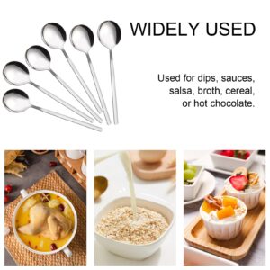 VANRA Soup Spoons Long Handle for Eating 8.5 inch Korean Soup Spoons Set of 6 Silverware 18/8 Stainless Steel Round Spoons for Soup Cutlery set