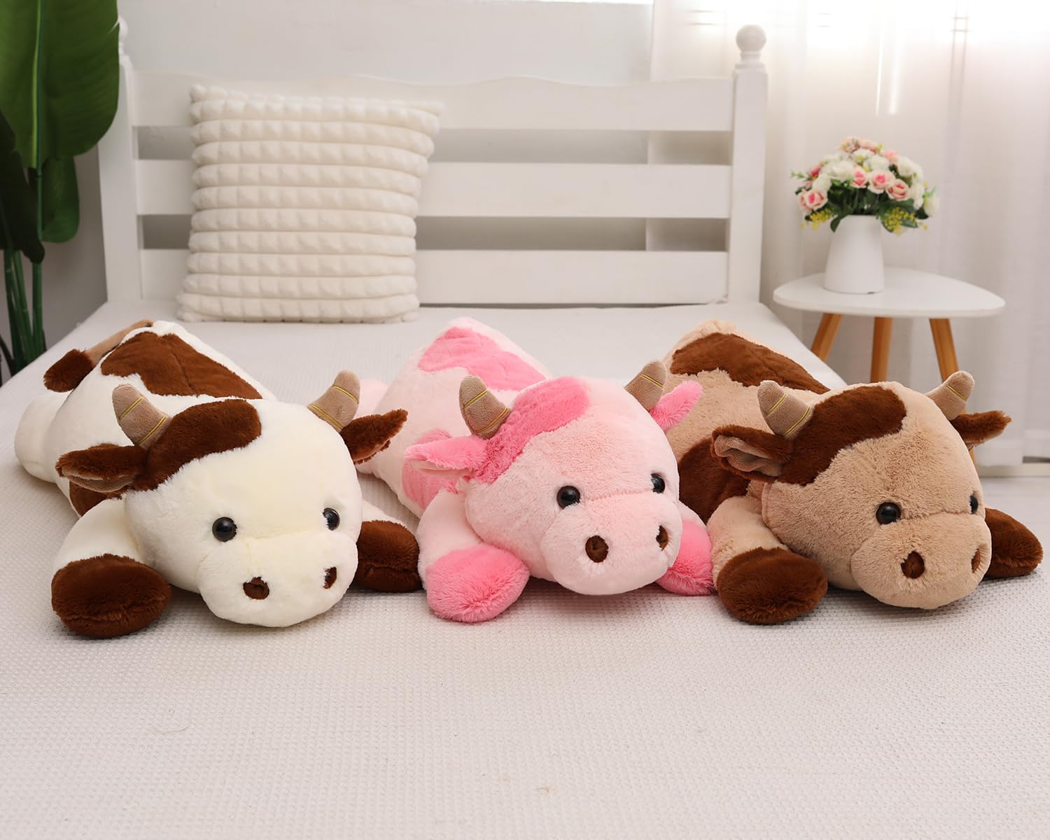 YESGIRL 25.6 inch 5 lbs Cow Weighted Stuffed Animals, Large Weighted Plush Animal, Cute Plush Toy Pillow, Soft Kawaii Plushie Gifts for Adults, Kids, Boys and Girls(Off-White)