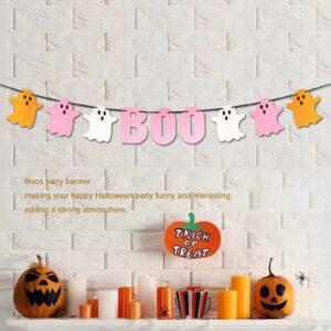 LanttAotte Cute Boo Banner, Pre-Assembled Pink Happy Boo Day Halloween Glittery Ghost Party Decorations for Mantle Girl Baby Shower Décor