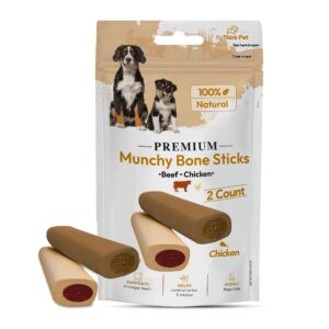 rethink pet 2 pcs premium munchy bone sticks, dog treats small dogs, beef & chicken dog chew sticks, highly digestible & long lasting dog chews, natural dog chews for aggressive chewers