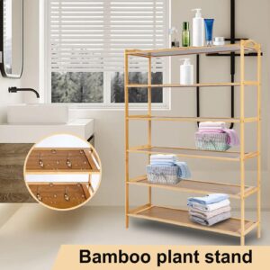 KJDFHNB 6 Tier Bamboo Shoe Rack for Closet, Free Standing Shoe Racks, Stackable Shoes Rack Organizer, Bamboo Wood Shoe Rack for Entryway and Closet Hallway (27.5" x 9.25" x 40.3")