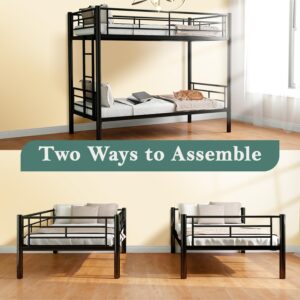 Cyranture Bunk Bed Twin Over Twin Size Convertible Bunkbed Metal Bunk Beds with Ladder & Guardrail Heavy Duty Beds Frame for Teens Adults Dorm Bedroom Guest Room, Black