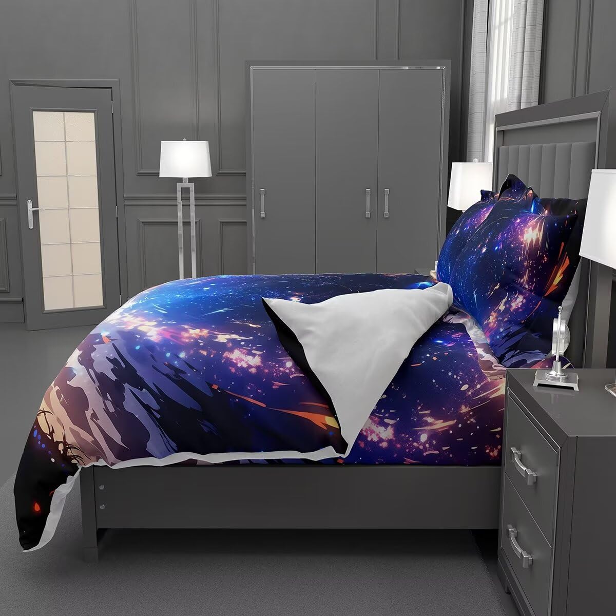 Lokaluo Milky Way Duvet Cover Twin Size 3D Printed Starry Sky Twin Duvet Cover Set Galaxy Outer Space Bedding Sets Science Fiction Art Style 3 Pcs Comforter Cover with 2 Pillowcases