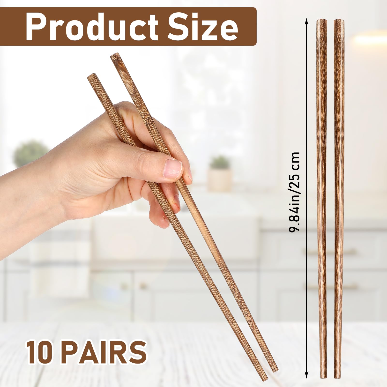 10 Pairs Wooden Chopsticks Chopsticks Dishwasher Safe Reusable Chopsticks for Adults Chinese Japanese Korean Reusable Wood Chopsticks Non Slip for Kitchen Noodles Cooking Eating Wood Grey (9.8 Inch)