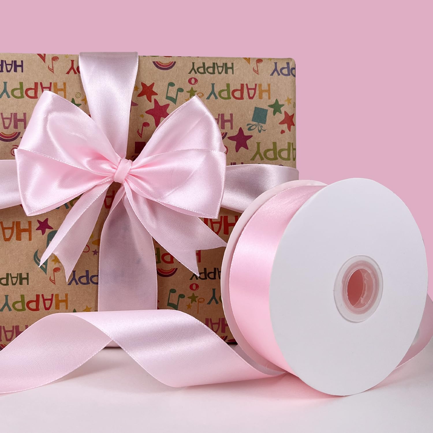 UOUYOO 1 1/2 Inch Pink Satin Ribbon 50 Yards Fabric Ribbons Roll for Gift Wrapping Flower Bouquet Bows Bouquet Bridal Bouquets Wedding Invitations