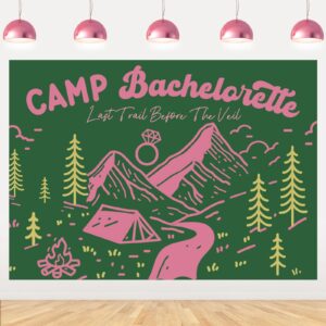 camp bachelorette party decor 7 * 5ft pink green backdrop last trail before the veil banner hiking camp bachelorette party supplies bachelorette banner for wedding bridal shower bunting party