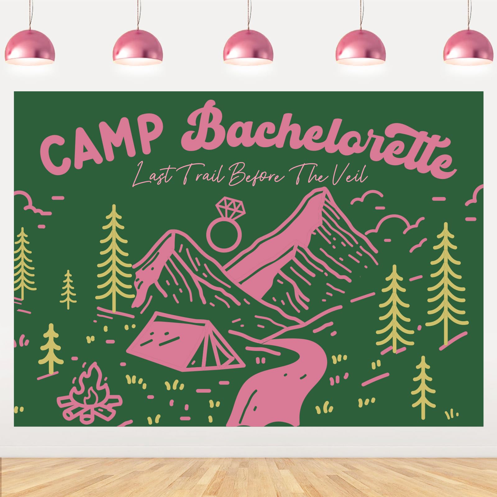 Camp Bachelorette Party Decor 7 * 5ft Pink Green Backdrop Last Trail Before The Veil Banner Hiking Camp Bachelorette Party Supplies Bachelorette Banner for Wedding Bridal Shower Bunting Party