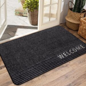 lygligh welcome door mat outdoor: sturdy front door mats indoor entrance, stain and fade resistant, non-slip low profile washable doormat, trap dirt and moisture floor mat, 35"x24", dark gray.