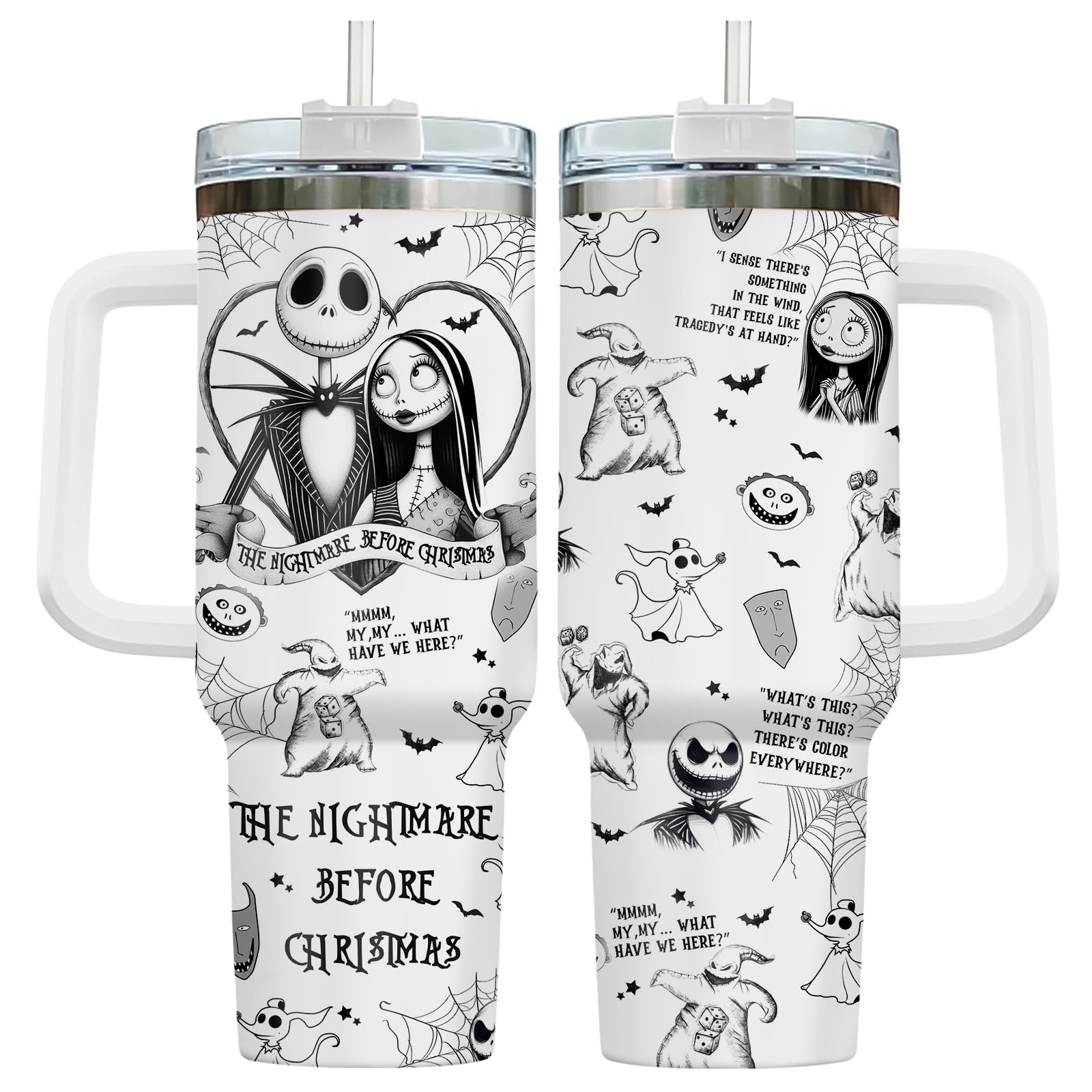 GEPOSTORE Christmas Gifts for Movie Lovers, Jack Skeleton 40 oz Stainless Steel Tumbler with Handle, Lid, and Straw, Nightmare Before Movie Cup, Christmas Mug, Horror Movie Gifts for Cartoon Lovers