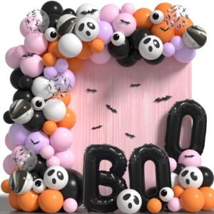 pink halloween balloon arch kit for halloween baby shower birthday decorations - multi colors & different sizes halloween balloons garland with 12pcs 3d bat stickers fringe curtains and b00 balloons