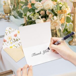 HRFGWDD Floral Thank You Cards With Envelopes 25 Pack, Wildflower Thank You Cards 4"x6", Thank You Notes With Envelopes And Stickers Set for Wedding, Bridal Showers, Baby Showers, Thanksgiving Party