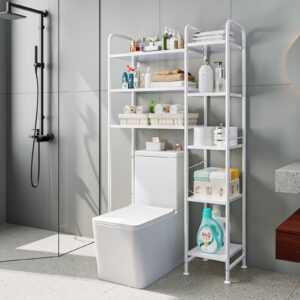 Dazioter Over The Toilet Storage Bathroom Organizer Shelf Freestanding Space Saver with Toilet Multifunctional Rack (White)