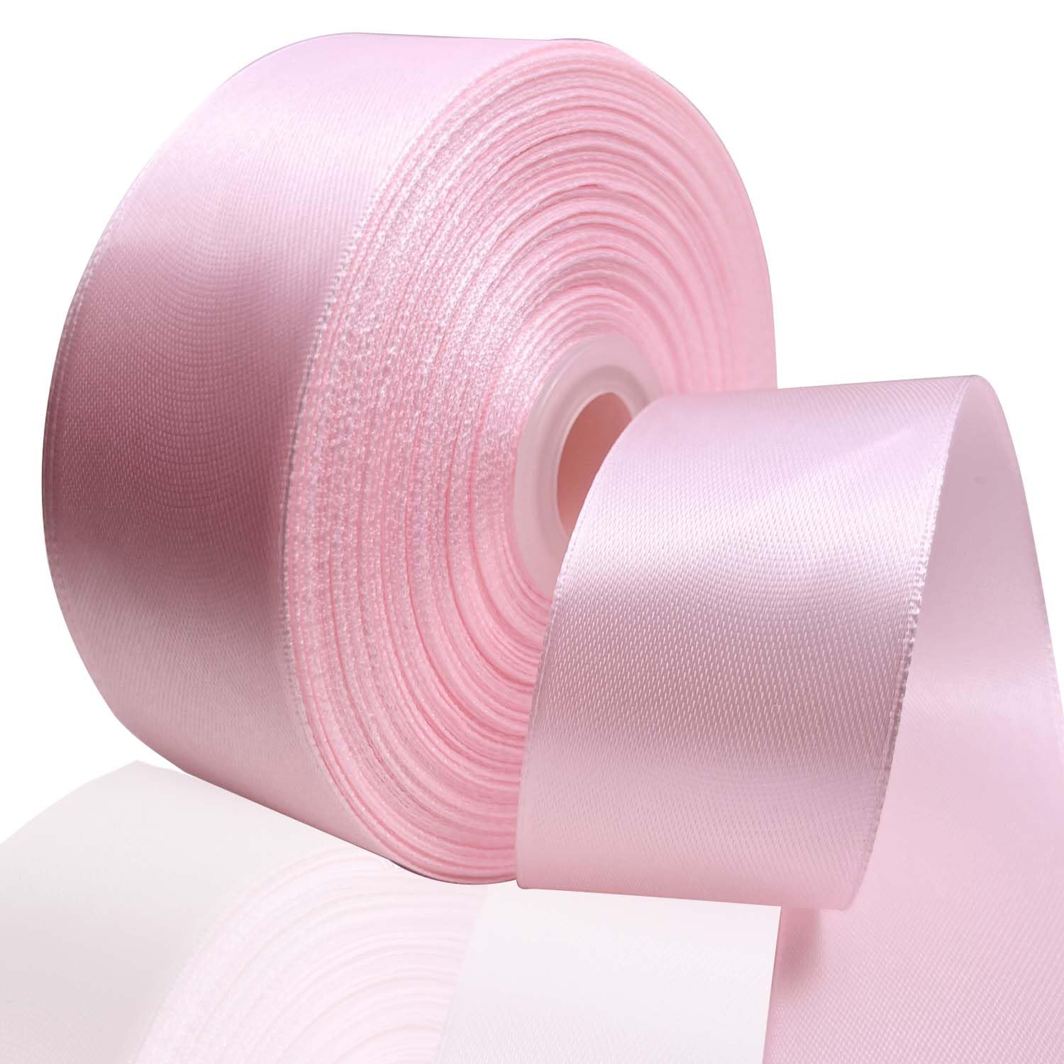 UOUYOO 1 1/2 Inch Pink Satin Ribbon 50 Yards Fabric Ribbons Roll for Gift Wrapping Flower Bouquet Bows Bouquet Bridal Bouquets Wedding Invitations