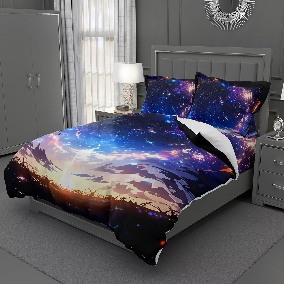 Lokaluo Milky Way Duvet Cover Twin Size 3D Printed Starry Sky Twin Duvet Cover Set Galaxy Outer Space Bedding Sets Science Fiction Art Style 3 Pcs Comforter Cover with 2 Pillowcases