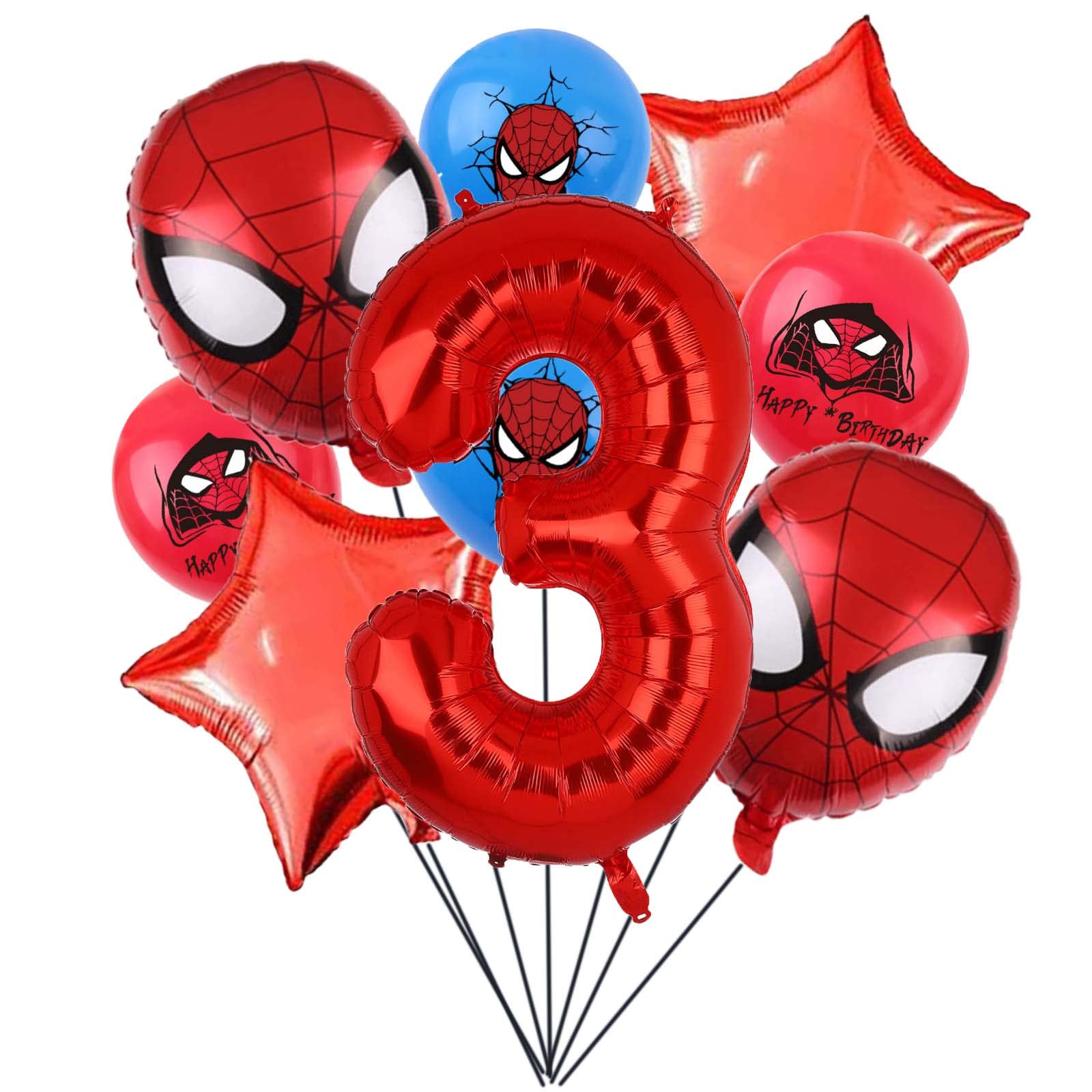 Cartoon Heroes Spider Birthday Decorations, Spider Pattern 3rd Birthday Balloons, 32inch number 3 Cartoon Aluminium Balloon, The Spider Birthday Balloons for Kids Birthday Baby Shower Decorations