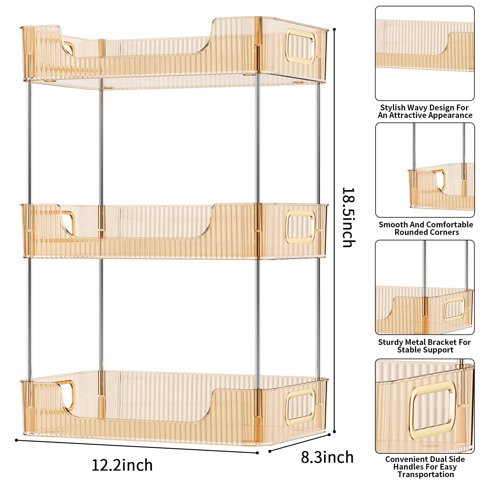 KSDSOAM 3 Tiers Bathroom Countertop Organizer, Cosmetics Skincare Organizers Holder for Perfume, Bathroom Organizers and Storage for Dresser Vanity Tray Sink (Gold)