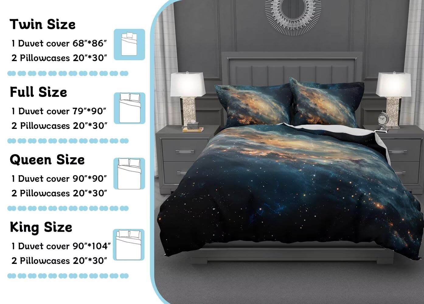 Lokaluo Milky Way Duvet Cover King Size 3D Printed Psychedelic Swirl Duvet Cover Set Starry Sky Series Bedding Sets Cosmic Mysterious Bedroom Decor 3 Pcs Comforter Cover with 2 Pillowcases