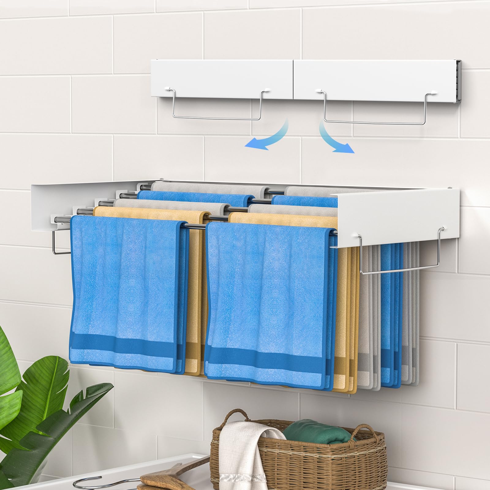 RemixOri Wall Mounted Drying Rack,Collapsible Laundry Drying Rack with Wall Template and 2 Foldable Hanger Supports for Drying Clothes and Towel Indoor Outdoor, 31.5" Wide, White