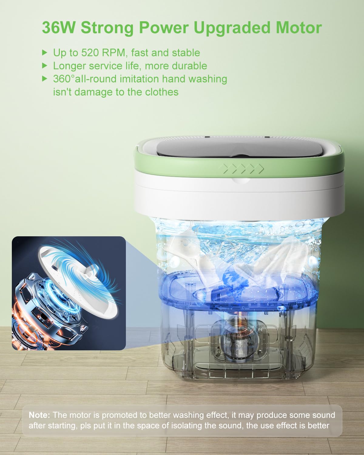 Portable Washing Machine, 13L Large Capacity Laundry Washer Cleaning for Underwear, Baby Clothes, Shirts,Small Delicates. Foldable Mini Washer and Dryer Combo for Apartment,Hotel,Camp,RV,Travel(Green)