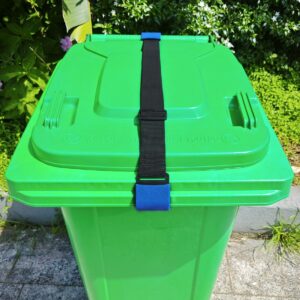 1pc metal double-claw trash can lock straps for animals,bungee cord garbage bin lock,outdoor racoon garbage can lid lock straps to keep racoons,trash can bin lid locks bungee cord outside【blue hooks】