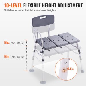 VEVOR Tub Transfer Bench for Bathtub, Adjustable Shower Seats for Adults, Lightweight Shower Bench for Elderly and Disabled, Non-Slip Bath Seats with Armrest and Reversible Backrest, 400lbs Capacity