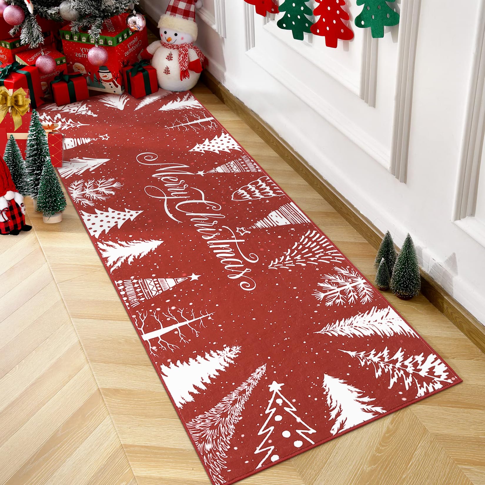 CAREMEE Christmas Rug Runner Rug 2x6 Washable Rug Non Slip Kitchen Rugs Bedroom Decor Soft Throw Rugs Stain Resistant Carpet for Bedroom Laundry Hallway Runner Red 2'x6'