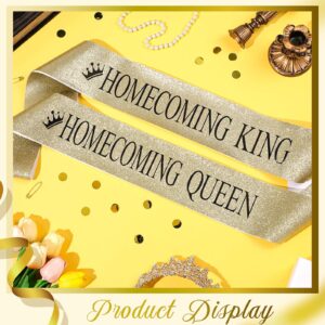 Lyrow 2 pcs "Homecoming King" and "Homecoming Queen" Sashes Homecoming Party Prom Sashes School Party Accessories Printed Belts for Homecoming Dance Party Wedding Bridal Shower Supplies (Gold)