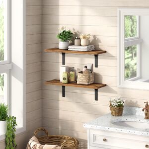 HOOBRO Floating Wall Shelves, 15.4 Inch Floating Shelves Set of 2, Wall Mounted Shelf Storage Shelves with Metal Brackets, for Living Room, Bedroom, Study, Bathroom, Rustic Brown and Black BF42BJP201