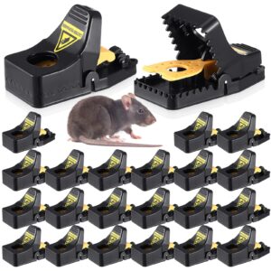 qualirey mouse traps indoor for home rat traps for house small mice traps reusable rat traps snap traps quick effective mouse catcher safe mousetrap for family and pet (24 pcs)