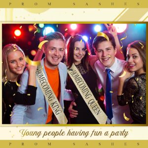 Lyrow 2 pcs "Homecoming King" and "Homecoming Queen" Sashes Homecoming Party Prom Sashes School Party Accessories Printed Belts for Homecoming Dance Party Wedding Bridal Shower Supplies (Gold)