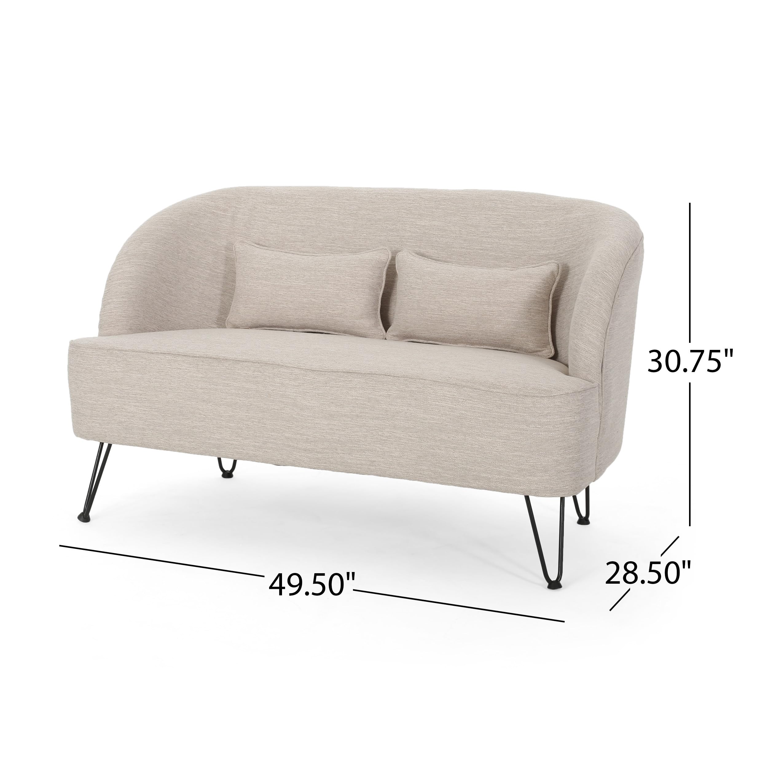 Christopher Knight Home Nilton Modern Fabric Loveseat with Hairpin Legs, 49.5 "W x 28.5 "D x 30.75 "H, Beige + Black