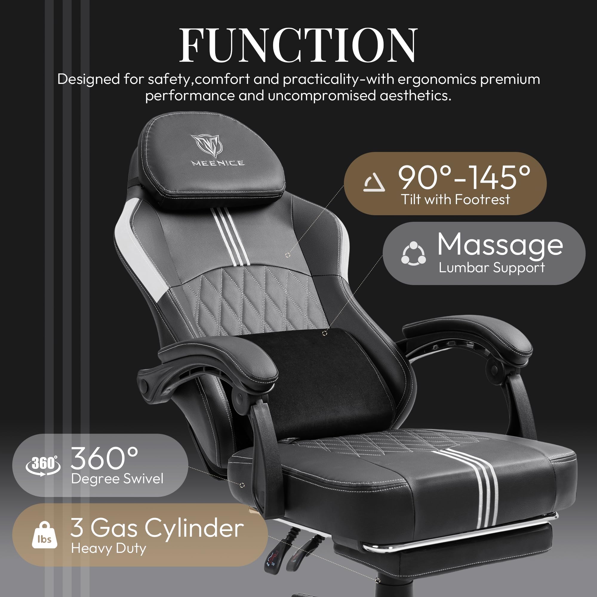 Gaming Chair with Footrest and Pocket Spring Cushion,Big and Tall Game Chair with Cooling Gel and Massage Lumbar,Adjustable High Back Ergonomic Computer Chair for Adults-Supports up to 300LBS Black ﻿