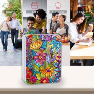 ETLKJVBL Metal Tin Box Sturdy Metal Storage Box with Lid, Large Container Holder for TCG Cards,Car Keys,Cookies,Tin Containers for Gift,5.0x3.7x1.6 Inch,Exquisite Pattern Design(Colorful Flowers)