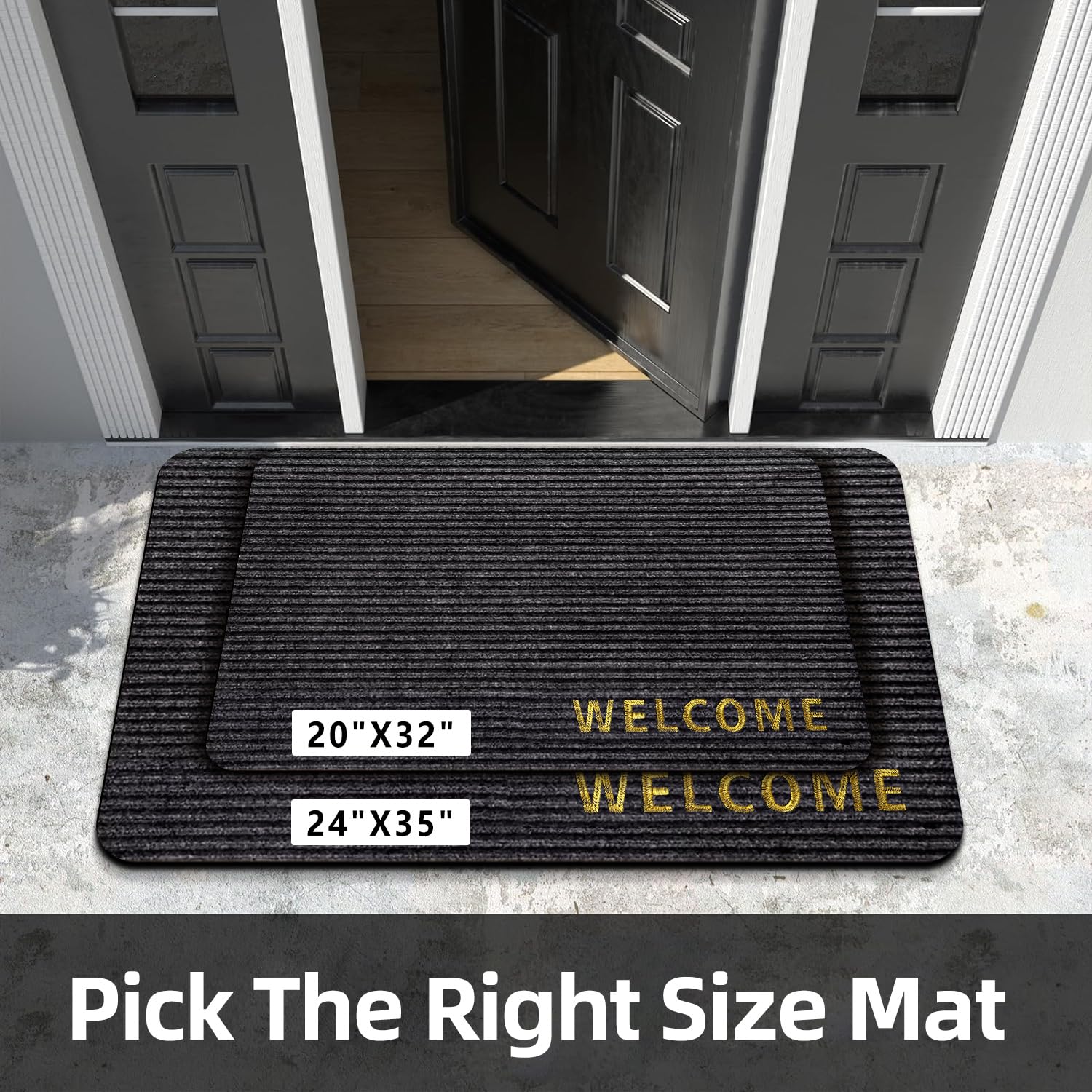 LYGLIGH Welcome Door Mat Outdoor: Sturdy Front Door Mats Indoor Entrance, Stain and Fade Resistant, Non-Slip Low Profile Washable Doormat, Trap Dirt and Moisture Floor Mat, 35"x24", Dark Gray.