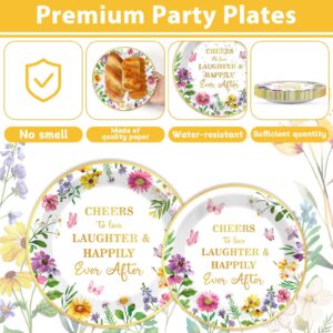 96Pcs Floral Bridal Shower Party Supplies Cheers to Love Tableware Set Wildflower Party Plates and Napkins Decorations for Engagement Bridal Shower Wedding Dinnerware Party Favors for 24 Guests